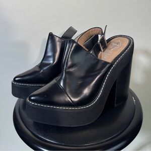 Black Leather Jeffrey Campbell Havana Platform Slingback Heels